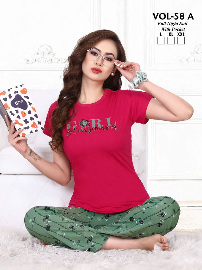 Ft New 58 A Daily Wear Hosiery Wholesale Cotton Night Suits Collection